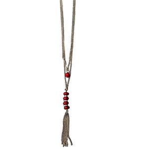 2/$15 - Multi Stone Tassel Necklace & Earrings - Red